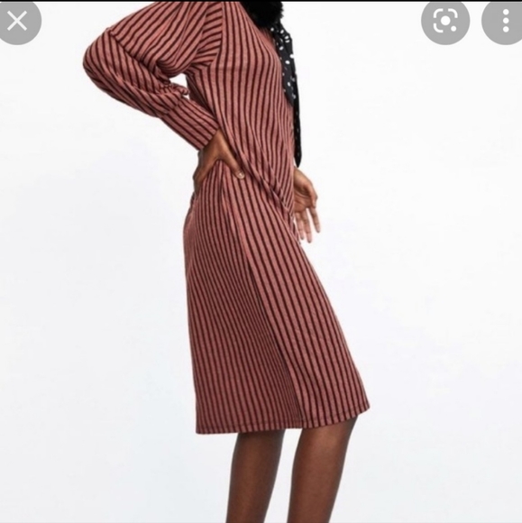 Zara Trafaluc Mauve and Black Vertical Striped Midi Dress Size Medium - Picture 3 of 10